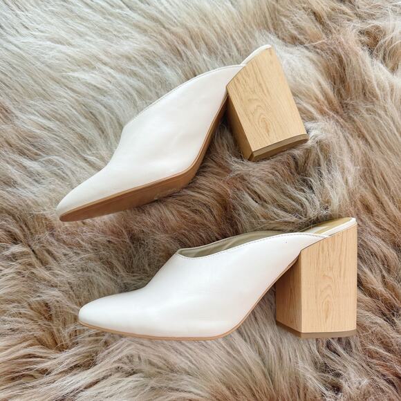 Dolce Vita Caley Ivory Leather Block Heel Mules Size 10 - Picture 2 of 7